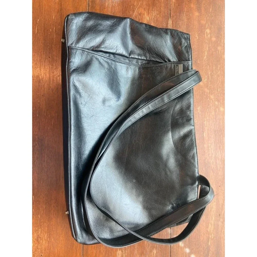 Perlina Leather Tote Bag Purse Black 18” Women's with lock charm